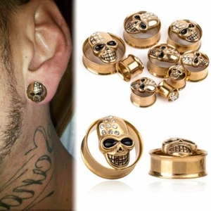 Halloween 10-25mm Crystal Skull Ear Plugs Flesh Tunnel Gauges Stretcher Piercing - Picture 1 of 6
