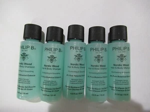 5x Philip B Nordic Wood Hair & Body Shampoo 15 ml - Picture 1 of 1