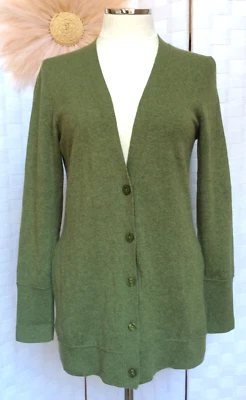 Cárdigan Suéter Forte 'Just Cashmere' 100% Cachemira Verde Bolsillo Botón L FXE Foto 1 de 4
