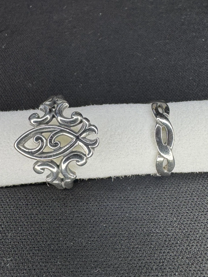 Anel James Avery aposentado Ichthus Eternity tamanho 9 e anel trançado tamanho 5.5, 0,925 - Imagem 1 de 4