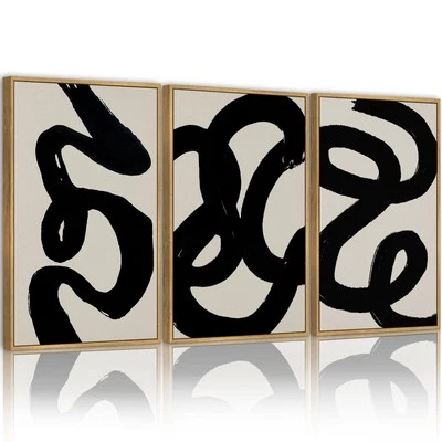 Arte de pared abstracto negro lavado con tinta líneas minimalistas enmarcadas lienzo arte de pintura... Foto 1 de 4