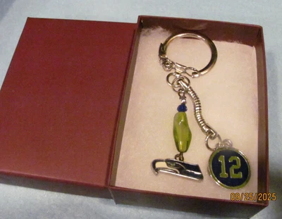 Seattle Seahawks Football #12 Beaded Keychain/purse clip - New w/gift box - Image 1 of 4