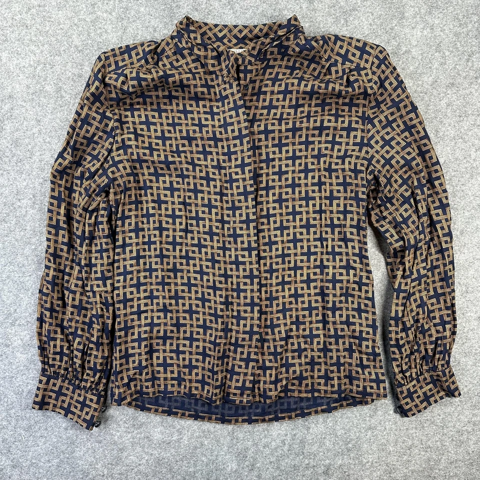 Винтажный Pendleton блузка женщин 8 миниатюрный темно-синий геометрический длинным рукавом рубашка 80-х - Изображение 1 из 4