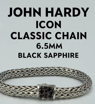 Brazalete de cadena clásico John Hardy Icon de 6,5 mm de plata de ley zafiro negro 7,5 Foto 1 de 4