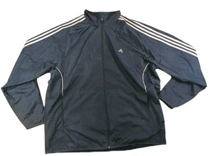 Adidas Trainingsjacke 2XL dunkelblau weiß 3 Streifen Windbreaker Swishy Vintage - Bild 1 von 8