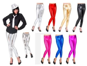 Metallic Leggings glänzende Disco Pants Glanzleggings Wet Look Party Hose Glanz - Bild 1 von 29