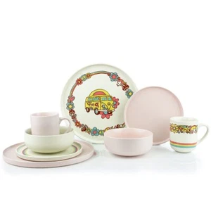 Everything Kitchens Modern Flat 32-Piece Dinnerware Set | Peace & Love + Soft P - Picture 1 of 10