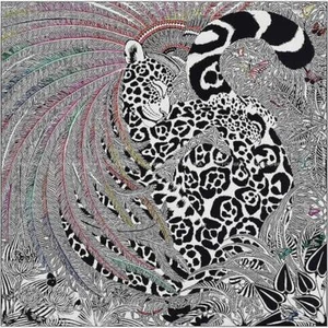 Hermes Shawl Scarf Jaguar Quetzal Beads Embroidery Silk Limited Auth New 140 cm - Picture 1 of 11