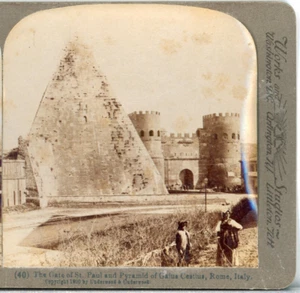 ITALY, Rome,Gate of St. Paul & Pyramid of Galus Cestlus-Underwood Stereoview B62 - Picture 1 of 4