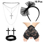 80s Retro Party Kit - 16pcs Cross Black Accessories with Headband and Lace