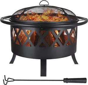 Groß81cm Feuerschale Feuerkorb mit Funkenschutz Feuerstelle Grillrost Garten BBQ - Bild 1 von 6