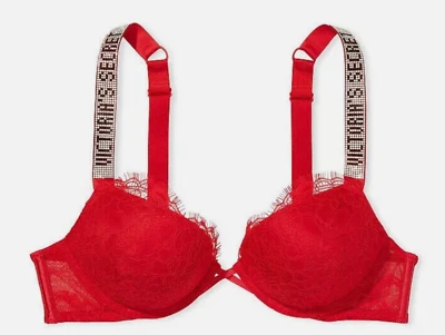 Бюстгальтер пуш-ап VICTORIA'S SECRET Bombshell Add-2 чашки блестящий ремень размер 36 A - Изображение 1 из 4