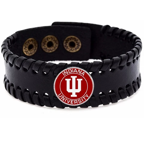 Indiana University Hoosiers Men's Women's Black Leather Bracelet Jewelry Gift D8 Cover