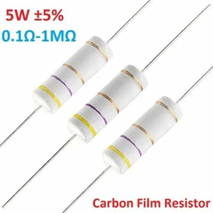 Resistencias de película de carbono de gran potencia de 5 W 10 piezas ± 5 % - Gama completa de valores (0,1 Ω-1 MΩ) - Imagen 1 de 1