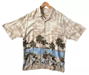 Camisa Tropical Hawaiana Pierre Cardin Para Hombres XXL Abotonada Bronceada Floral Palma - Imagen 1 de 7