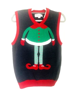 NWT Men S Elf Ugly Christmas Sweater Vest K Mart Cotton Blend Holiday Party - Picture 1 of 9