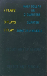 Wurlitzer 3300 3310 Select Panel Label # 132468, LP Album 7 Plays Half Dollar - Picture 1 of 1