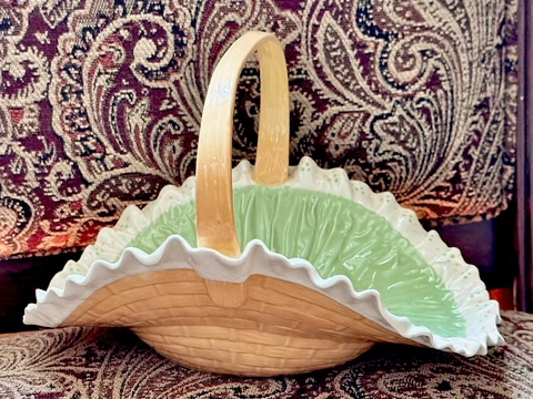 Rare Vintage Porcelain Basket with Handle. Hand Crafted Dated Nov 25, 1989 Cover