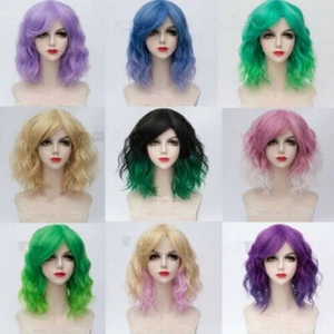 Synthetic Halloween 35cm Short Ombre Fancy Curly Cosplay Stylish Party Wig - Picture 1 of 34