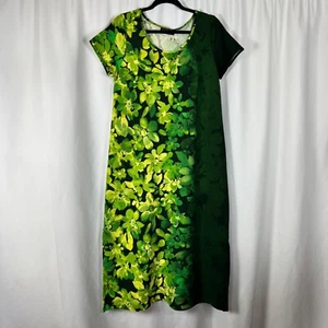 Bob Mackie Green Ombre Floral T-shirt Dress Short Sleeves Art to Wear Casual MP - Picture 1 of 9
