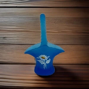 Westmoreland Cesto Vetro Satinato Blu Dipinto A Mano Fiori Senza Scheggiature o Crepe - Foto 1 di 5