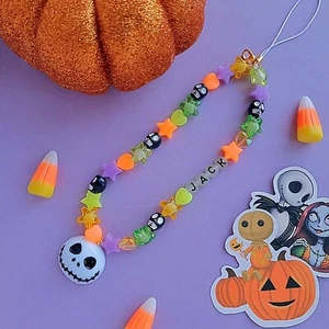 Halloween jack skeleton glow dark beads phone charm strap personalised - Zdjęcie 1 z 4