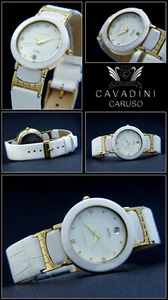 Cavadini Women's Watch Stainless Steel White Ceramic Bezel 34 MM Designer CV-745 - Picture 1 of 1