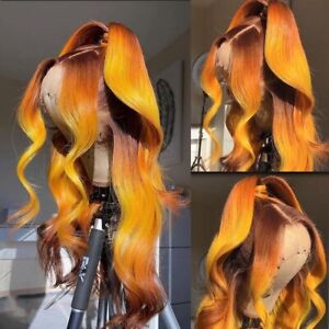 Ombre Red Ginger 13x4 Transparent lace Front Human Hair Wigs Body Wave Remy Hair