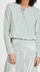 $295 NWT VINCE SzS TEXTURED RUCHED LONG SLEEVE VELVET BLOUSE PALE SEA GLASS - Picture 1 of 12