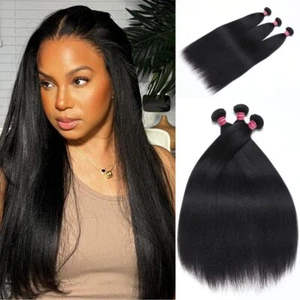 UNice Malaysian Yaki Straight 3 Bundles Echthaar Extensions Virgin Hair Weaves - Bild 1 von 12