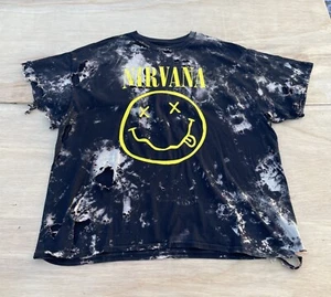 Camicia VINTAGE NIRVANA Band tinta candeggina grafica maglietta logo uomo nero TG 25x25 - Foto 1 di 5