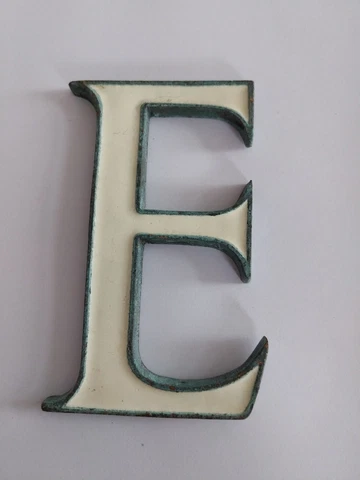 Vintage bronze & enamel letter  'E' off white 4inch shop sign Cover