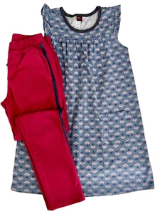 Tea Collection Girls 8 10 Blue Floral Dress French Terry Side Stripe Pants - Picture 1 of 11