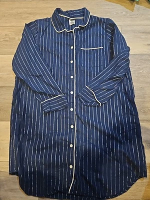 Camisola Lands' End feminina manga longa botão frontal listra azul marinho e prata GG - Imagem 1 de 4
