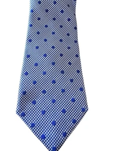 Cravatta Charles Tyrwhitt 100% seta blu e bianca micro pied de poule e pois 59 pollici - Foto 1 di 5