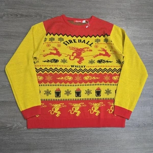 Shinesty Fireball Whiskey Logo Ugly Christmas Knit Sweater Men's 2XL Red Yellow - Picture 1 of 8