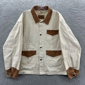 King Ranch Jacket Mens Medium M Cream Corduroy Collar Western Chore Coat Jacket - Picture 1 of 11