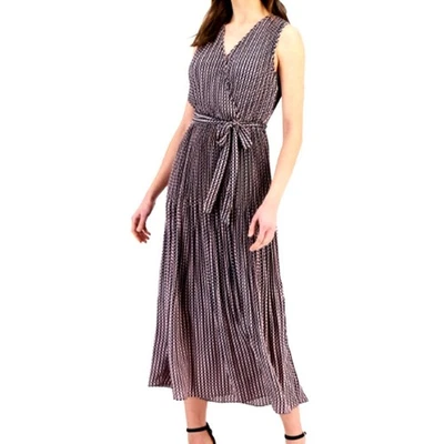 T Tahari Faux-Wrap Sleeveless Pleated Fit Flare Dress Split Rose Dot  Large $148 - Image 1 of 4