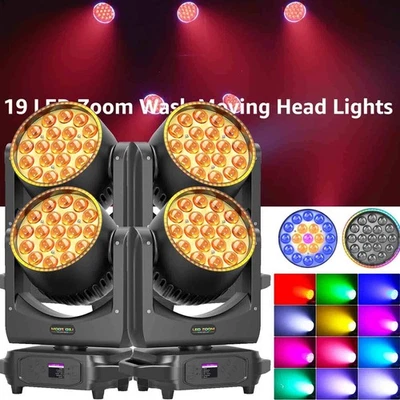 1-4pcs Zoom 19 LED RGBW Moving Head Stage Light DMX Beam Wash DJ Disco Lighting - Image 1 of 4