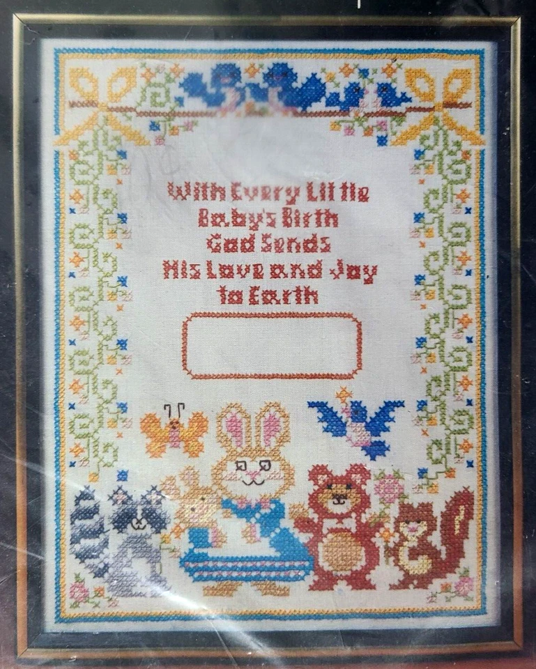 CURRENT 1982 BABY SAMPLER Kit #7134 Forest Friends Vintage Cross Stitch