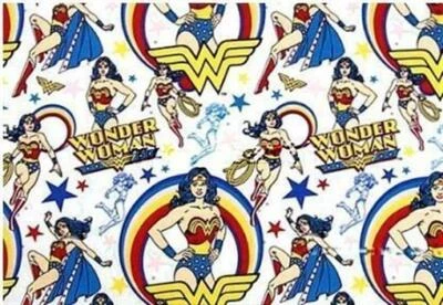 31"L x 45"W Wonder Woman cotton Flannel fabric Female Super Hero Poster DC Comic - Image 1 of 3