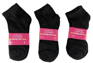 Love Socks Womens Ankle Socks 3 Pair Solid Black Cotton Spandex Sport NWT $5 - Picture 1 of 6