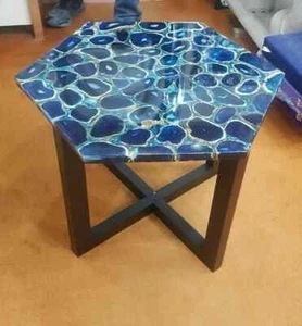 Blue Agate Table Top, Agate Side Table Agate Sofa & Center Table Handmade Decor - Picture 1 of 4