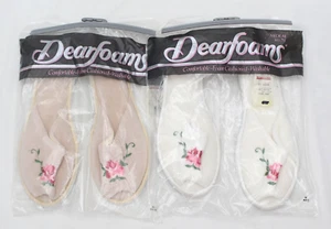 2 Pair Lot of Vintage New Sealed Dearfoams Floral House Slippers Sz M 6.5-7.5 - Picture 1 of 1