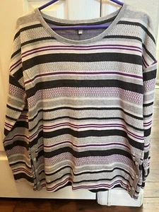 NEW T By Talbots 100% Cotton Mixed Stripe Button Detail Pullover Top - Large - Picture 1 of 6