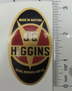 J C Higgins oval headbadge-gold-black-red - Picture 1 of 1