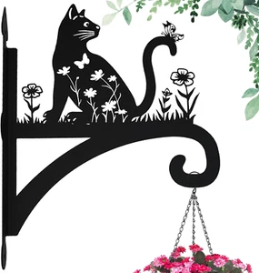 Heavy Duty Iron Plant Hangers Outdoor Decorative Cat Silhouette Wall Hooks 11 In - Picture 1 of 12