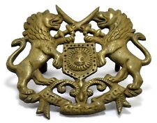 Vintage Old Brass Lion Engraved Royal State Monogram Rich Patina. G29-88 US