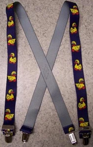 Suspenders Children 1"x30" FULLY Elastic Rubber Duckies NEW Yellow on Navy - Picture 1 of 1