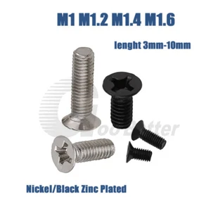 Mini tornillos de cabeza plana Phillips tornillos pequeños niquelado/negro zinc M1-M1.6 - Imagen 1 de 9